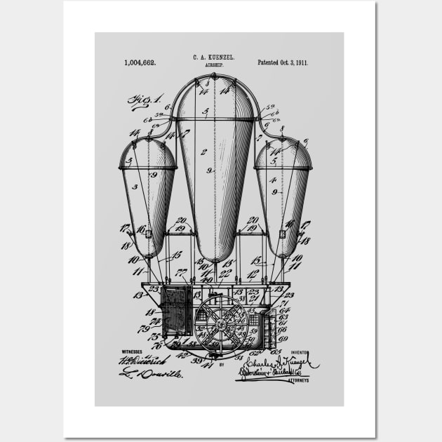 Hot Air Balloon Airship Patent Blueprint 1911 Wall Art by MadebyDesign